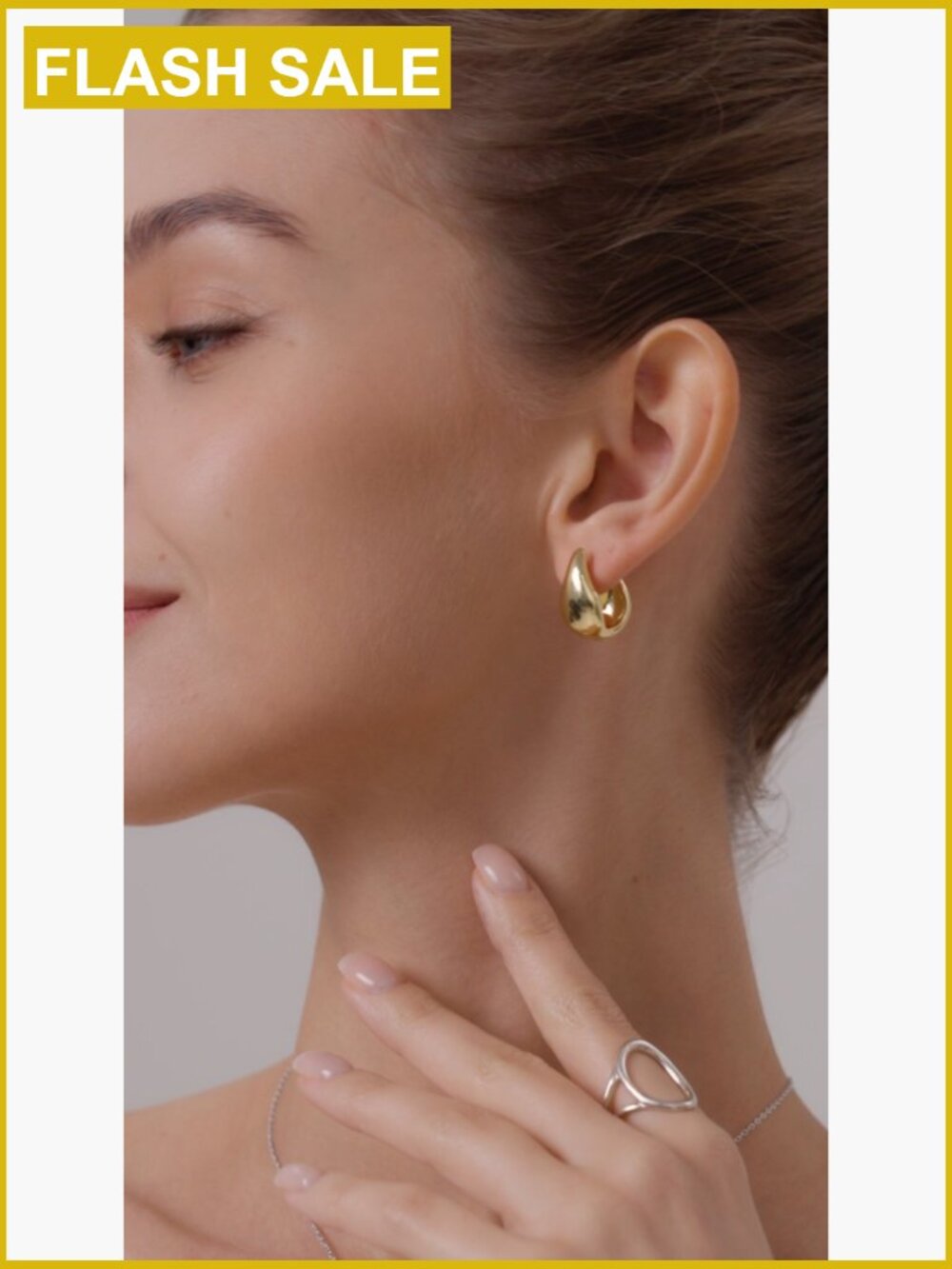 Teardrop Huggie Hoop Earrings - Thick Elegant 20mm x 10mm - Picture 7 of 7